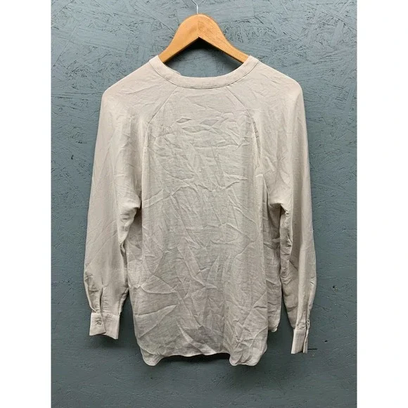 Maison‎ d’Amélie Women’s S Beige V-Neck Lightweight Long Sleeve Blouse Top - Picture 10 of 10